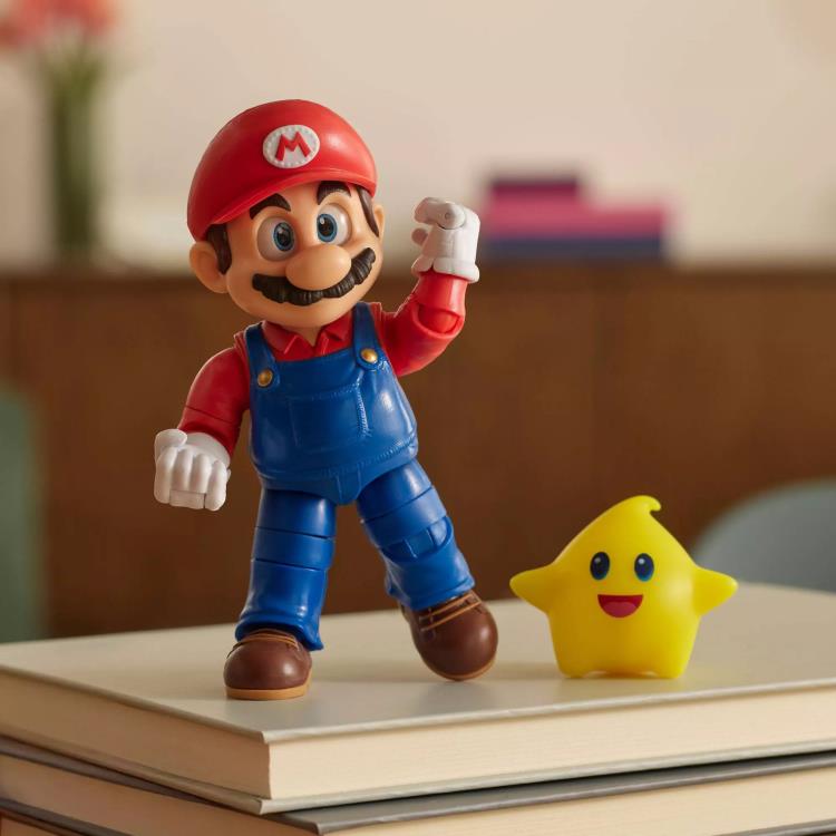 The Super Mario Galaxy Movie 5-Inch Scale Set of 4 Action Figures by JAKKS PACIFIC featuring Mario and a yellow star character.