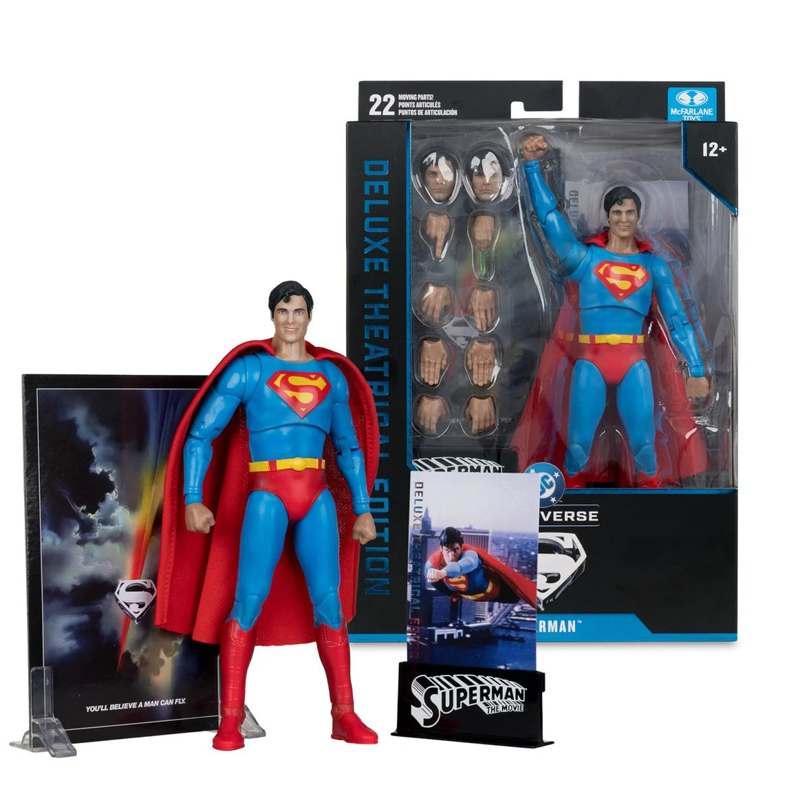 McFarlane Toys DC Multiverse Superman: The Movie 1978 Superman 7" Action Figure with accessories and display cards.