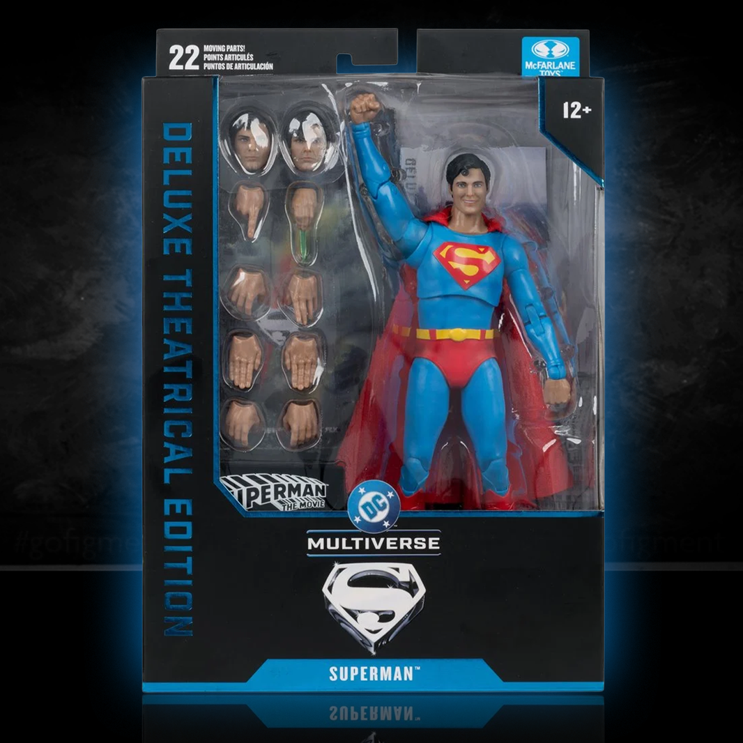 McFarlane Toys DC Multiverse Superman: The Movie 1978 Superman 7" Action Figure with extra hands and heads in packaging
