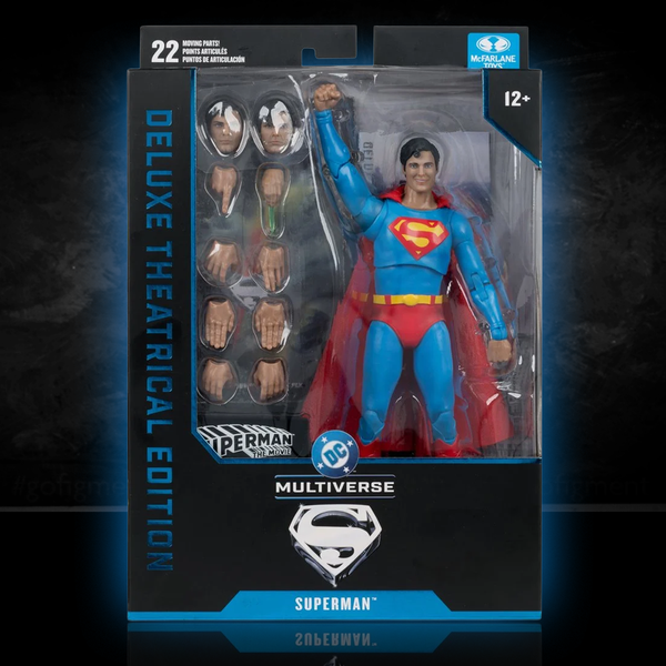 McFarlane Toys DC Multiverse Superman: The Movie 1978 Superman 7" Action Figure with extra hands and heads in packaging