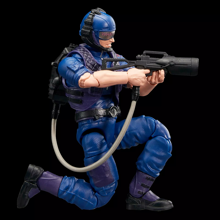 G.I. Joe Classified Series Tele-Viper action figure kneeling with communication gear and weapon in detailed retro style.