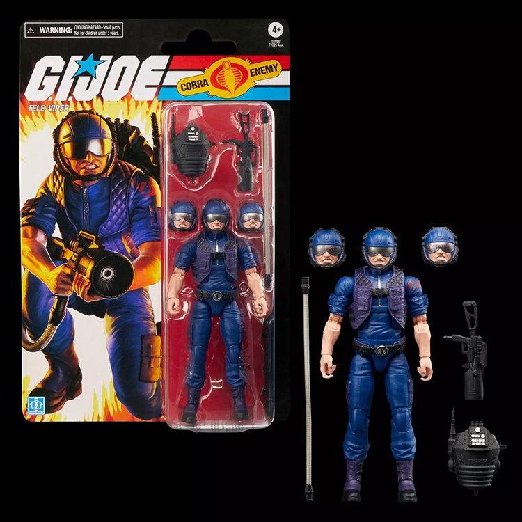 GI Joe Classified Series Retro Cardback Cobra Tele-Viper 6-inch action figure with accessories and alternate heads in vintage-style packaging