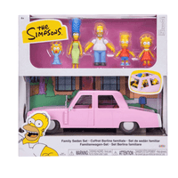 Jakks Pacific Simpsons 2.5-inch collectible set with family figures and signature pink sedan playset in packaging