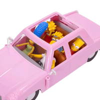 Jakks Pacific 2.5-inch Simpsons family figures seated inside classic pink sedan with sunroof and brown interior