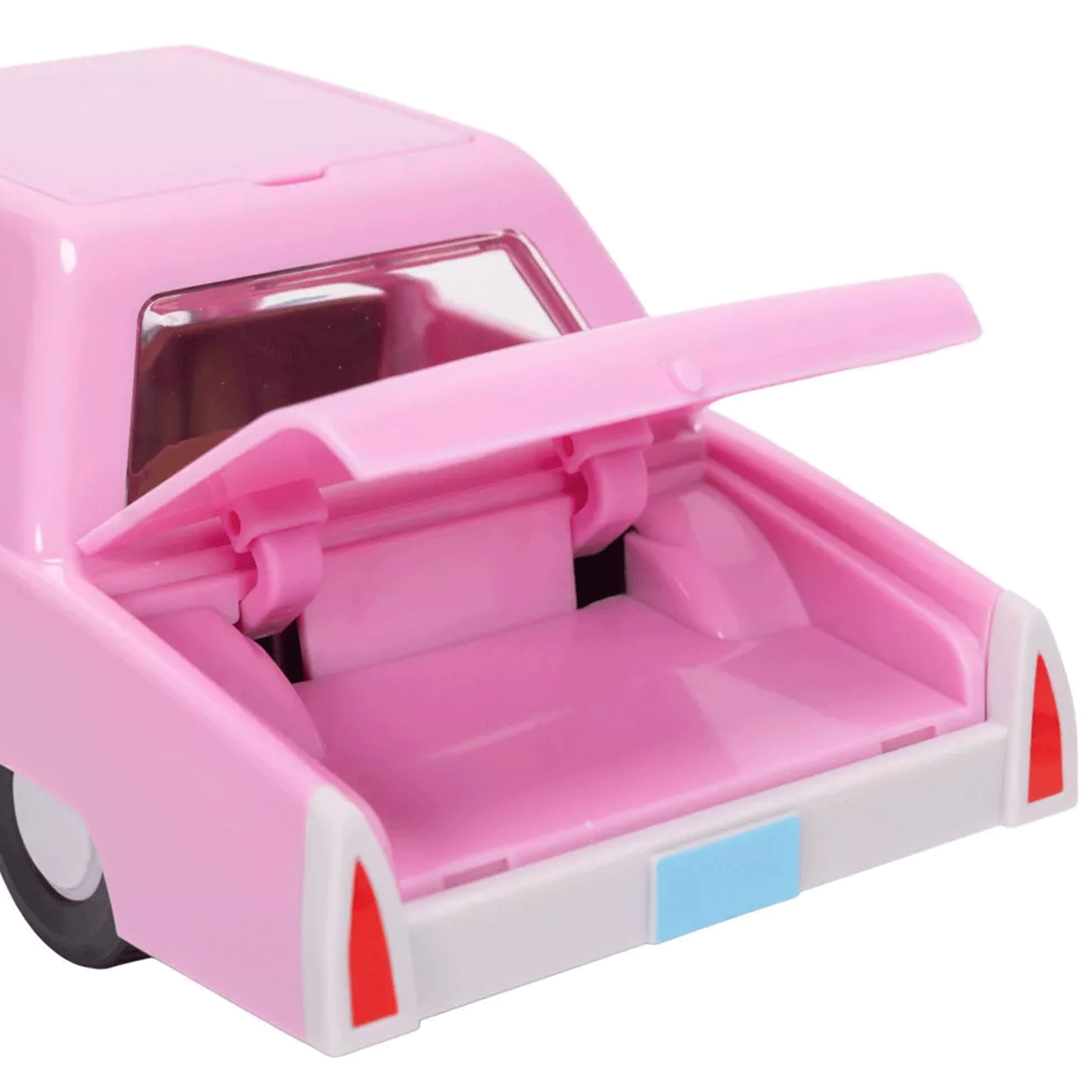 Jakks Pacific Simpson Family 2.5-inch scale pink sedan playset with trunk open showing interior detail