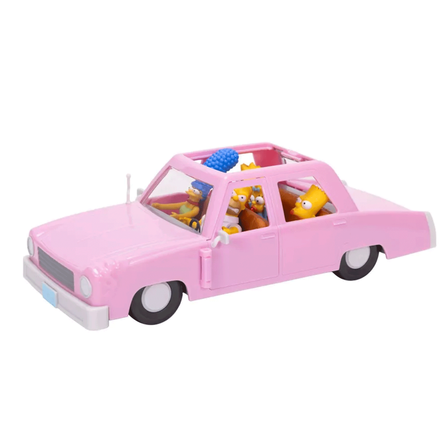 Jakks Pacific 2.5-inch Simpsons family figures seated inside the iconic pink sedan collectible playset