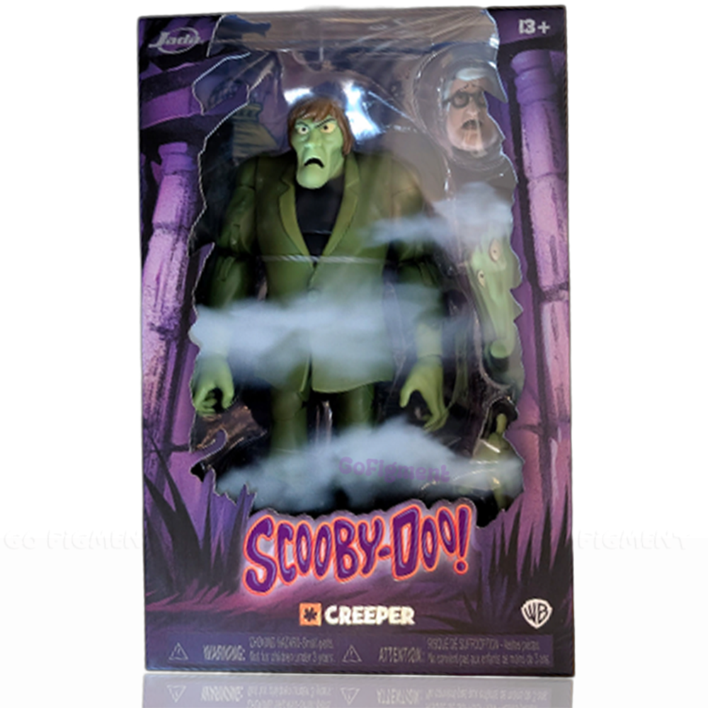 Scooby-Doo! Wave 1 Creeper 1:12 Scale Action Figure by Jada Toys in purple packaging with extra head accessory.