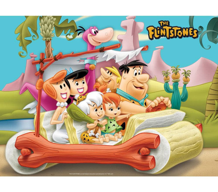 Master Pieces The Flintstones Yabba Dabba Doo 100 piece jigsaw puzzle featuring Fred and family in car