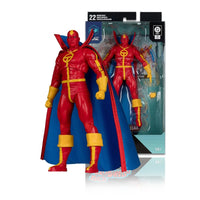 McFarlane 7-inch Red Tornado figure in red and yellow suit with blue cape and multiple interchangeable parts in packaging