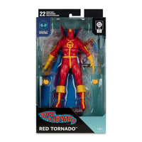 McFarlane 7-inch Red Tornado action figure in red and yellow costume with extra hands in sealed packaging