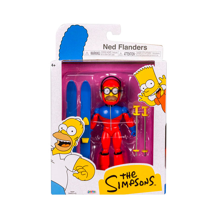 Jakks Pacific Simpsons action figure of Ned Flanders in tight red and blue ski suit with skis and poles