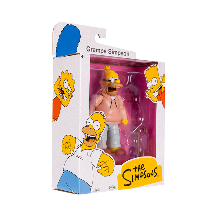 Jakks Pacific Grampa Simpson 5-inch action figure with cane in collectible Simpsons packaging