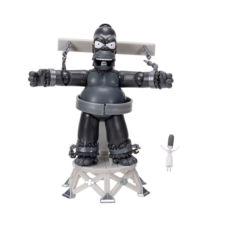 King Homer action figure by Jakks Pacific in restraint chair with mini Marge collectible from The Simpsons Treehouse of Horror III