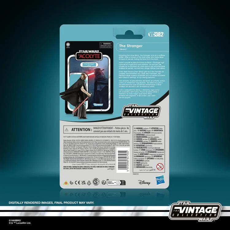 Star Wars Vintage Collection The Stranger (Qimir) Action Figure (VC382) packaging by Kenner showing back details and character bio.