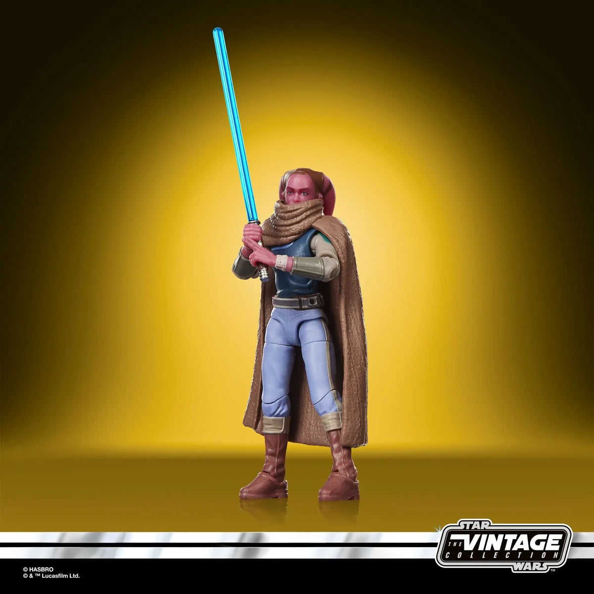 Devon Izara 3 3/4-Inch Action Figure - Star Wars The Vintage Collection by Hasbro holding a blue lightsaber