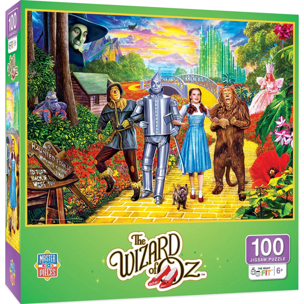 The Wizard of Oz 100 piece jigsaw puzzle by Master Pieces featuring Dorothy and friends on Yellow Brick Road