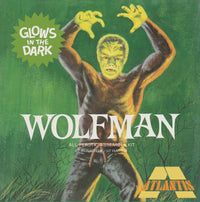 Glow in the Dark Wolfman Model Kit 1/8 Scale Atlantis Models - Made in USA packaging artwork with glowing figure design