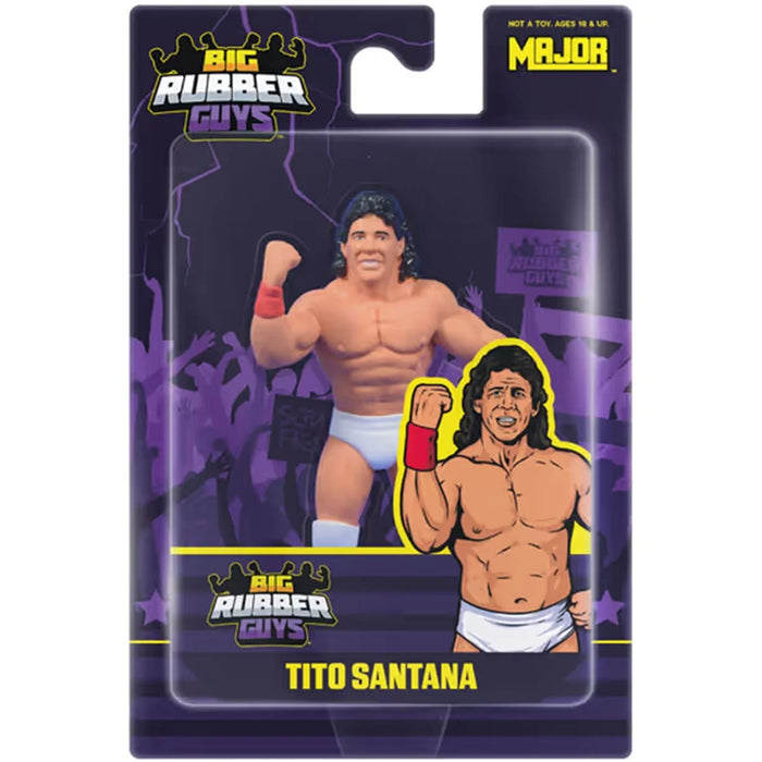 Tito Santana Major Big Rubber Guys 1:9 Scale 8-Inch Posed Wrestling Figure by Major in sealed packaging with purple background