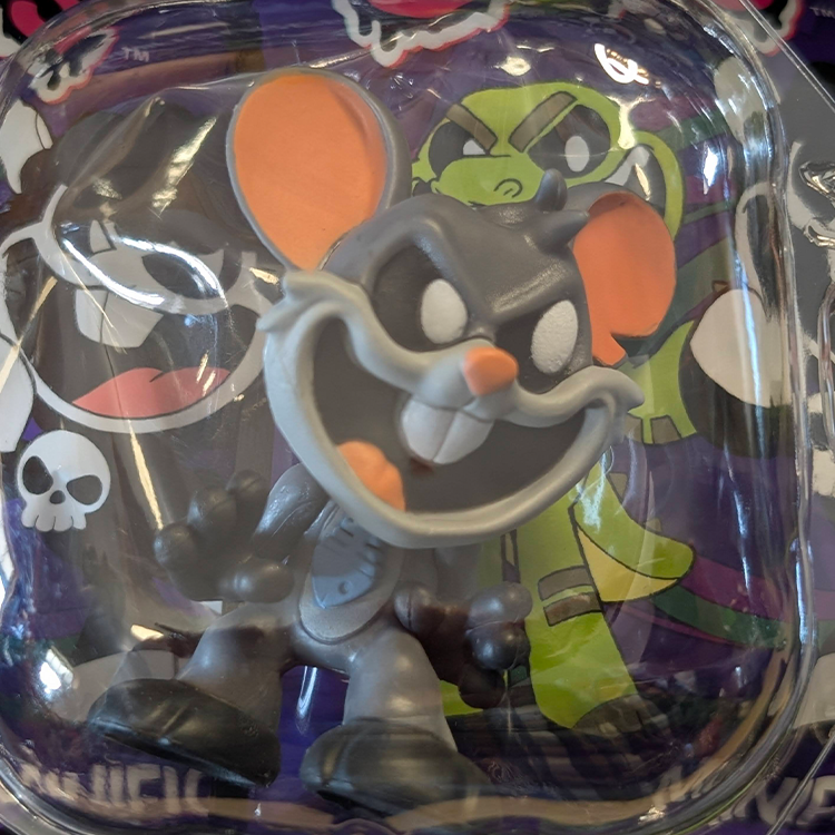 Go Figment Nightmare Critters Series 4 gray mouse-like figure with orange ears and mischievous grin in blister pack