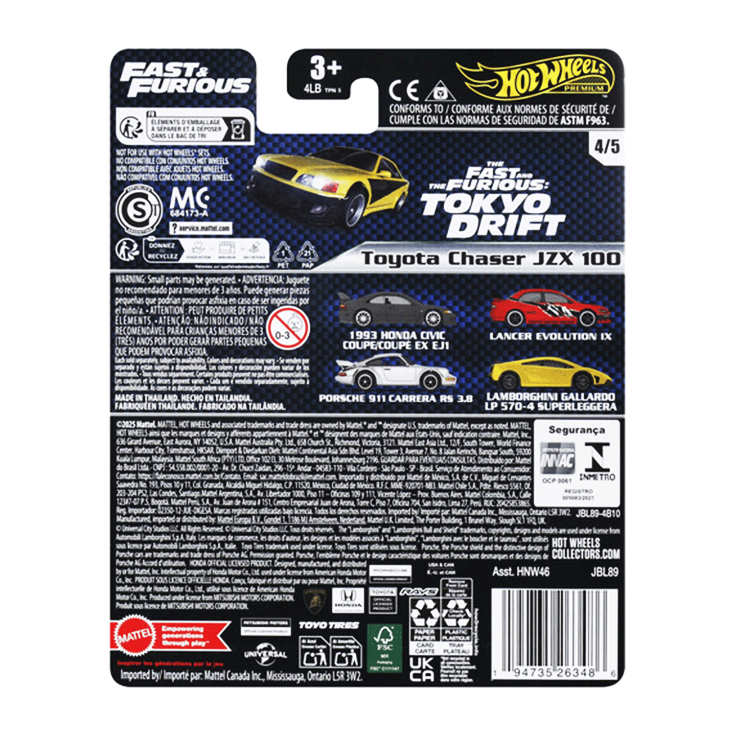 Hot Wheels Premium: Toyota Chaser JZX 100 Fast and Furious Diecast Car