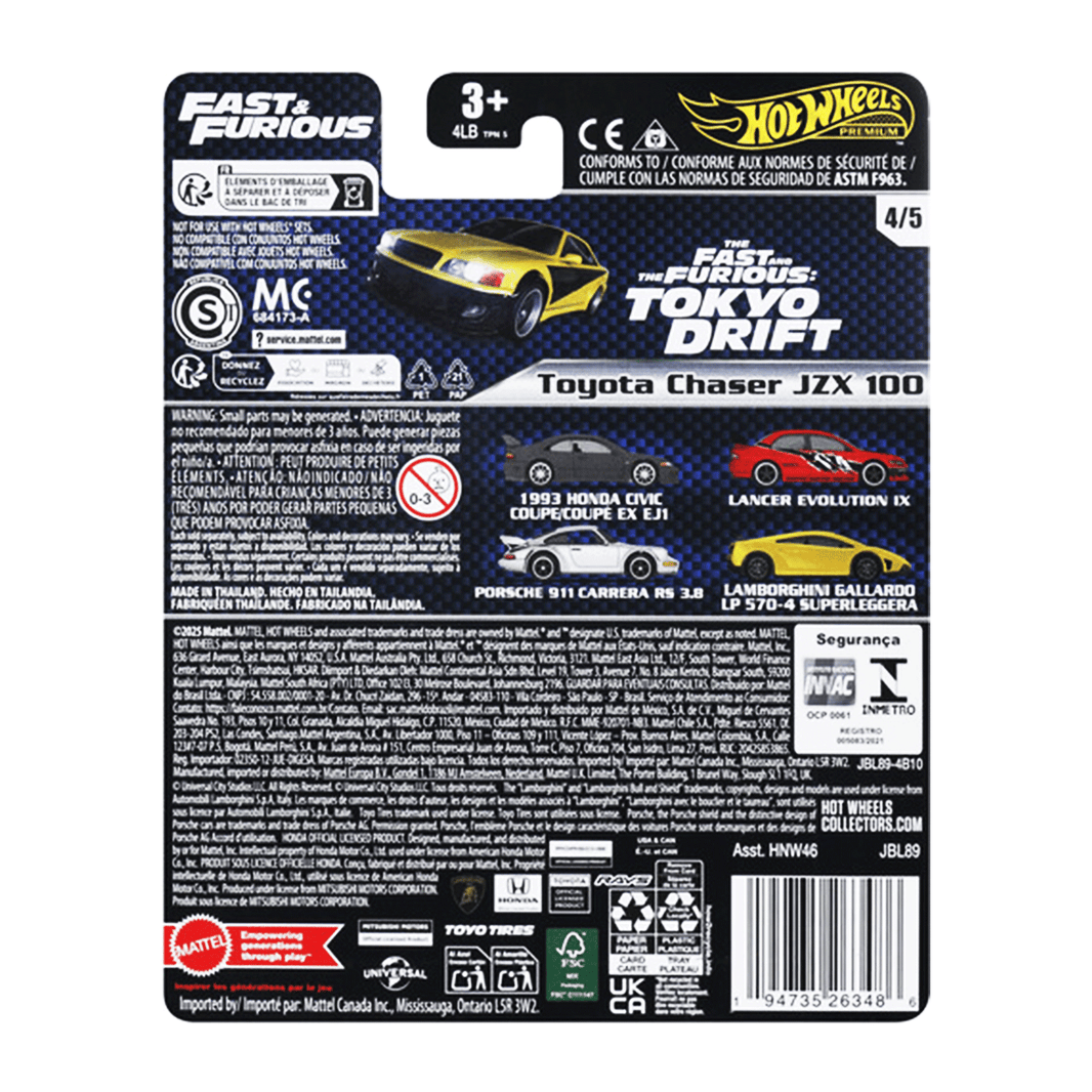 Hot Wheels Premium: Toyota Chaser JZX 100 Fast and Furious Diecast Car
