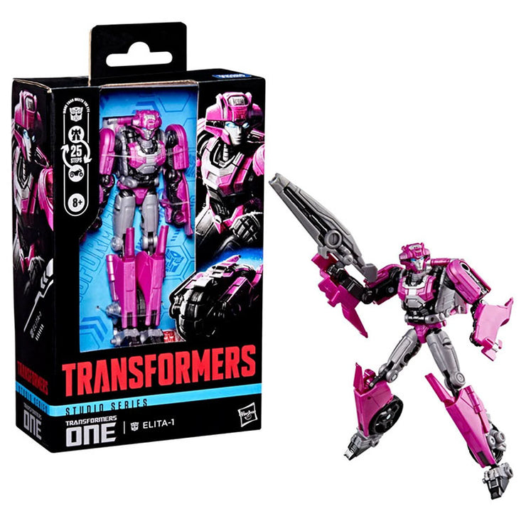 Hasbro Transformers Studio Series Deluxe Elita-1 action figure in robot mode with packaging shown on white background