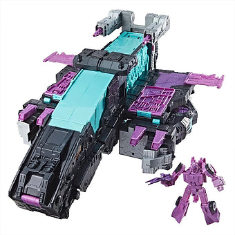 Hasbro Transformers Generations Selects Age of the Primes 18-inch Trypticon in spaceship mode with Full-Tilt figure.