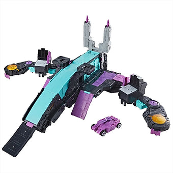 Hasbro Transformers Generations Selects 18-inch Trypticon in spaceship mode with Full-Tilt vehicle figure beside it