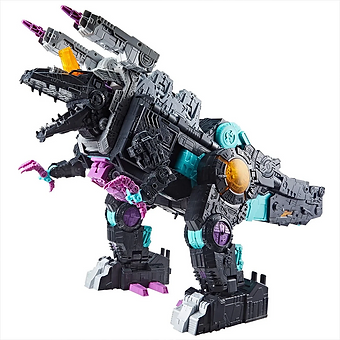 Hasbro Transformers Generations Selects 18-inch G1 Trypticon figure in dinosaur mode with black, purple, and teal details
