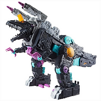 Hasbro Transformers Generations Selects 18-inch G1 Trypticon figure in dinosaur mode with black, purple, and teal details