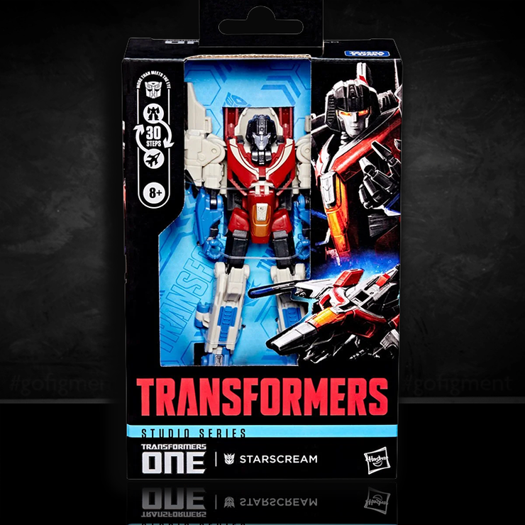 Starscream Transformers Studio Series Deluxe Class action figure by Hasbro, transforming robot to jet in 30 steps