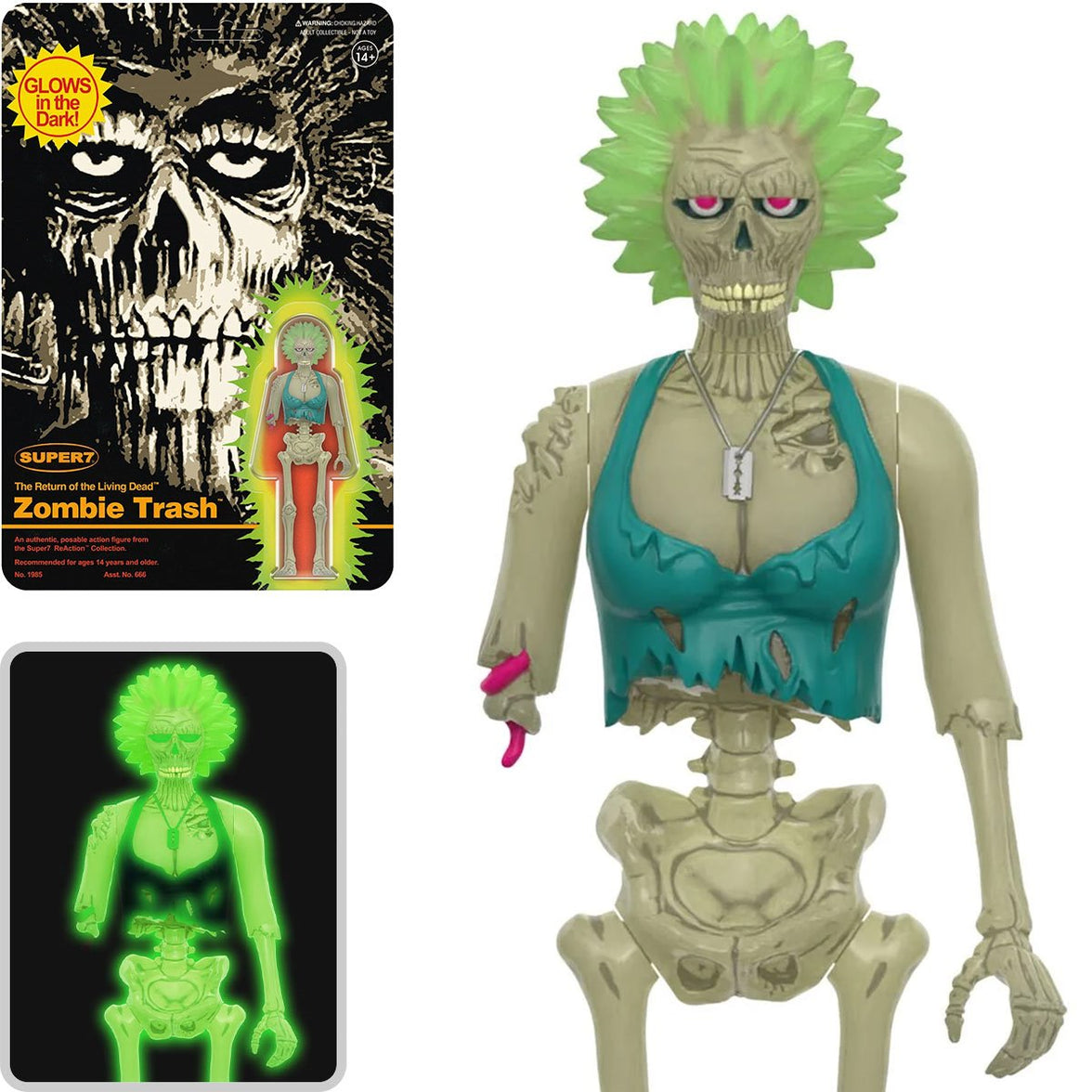 Return of the Living Dead Zombie Trash (Monster Glow in the Dark) 3 3/4-Inch ReAction Figure by Super7