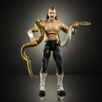 Muscular male action figure holding a large snake against a dark background