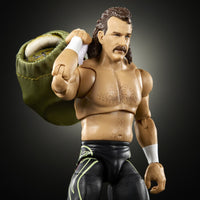Wrestling action figure with a mustache carrying a green sack over his shoulder