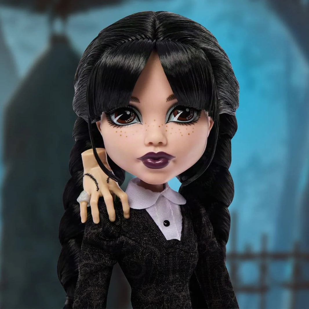 Monster High Wednesday Addams Fashion Doll - Season 2 Edition by Mattel in black dress with hand accessory