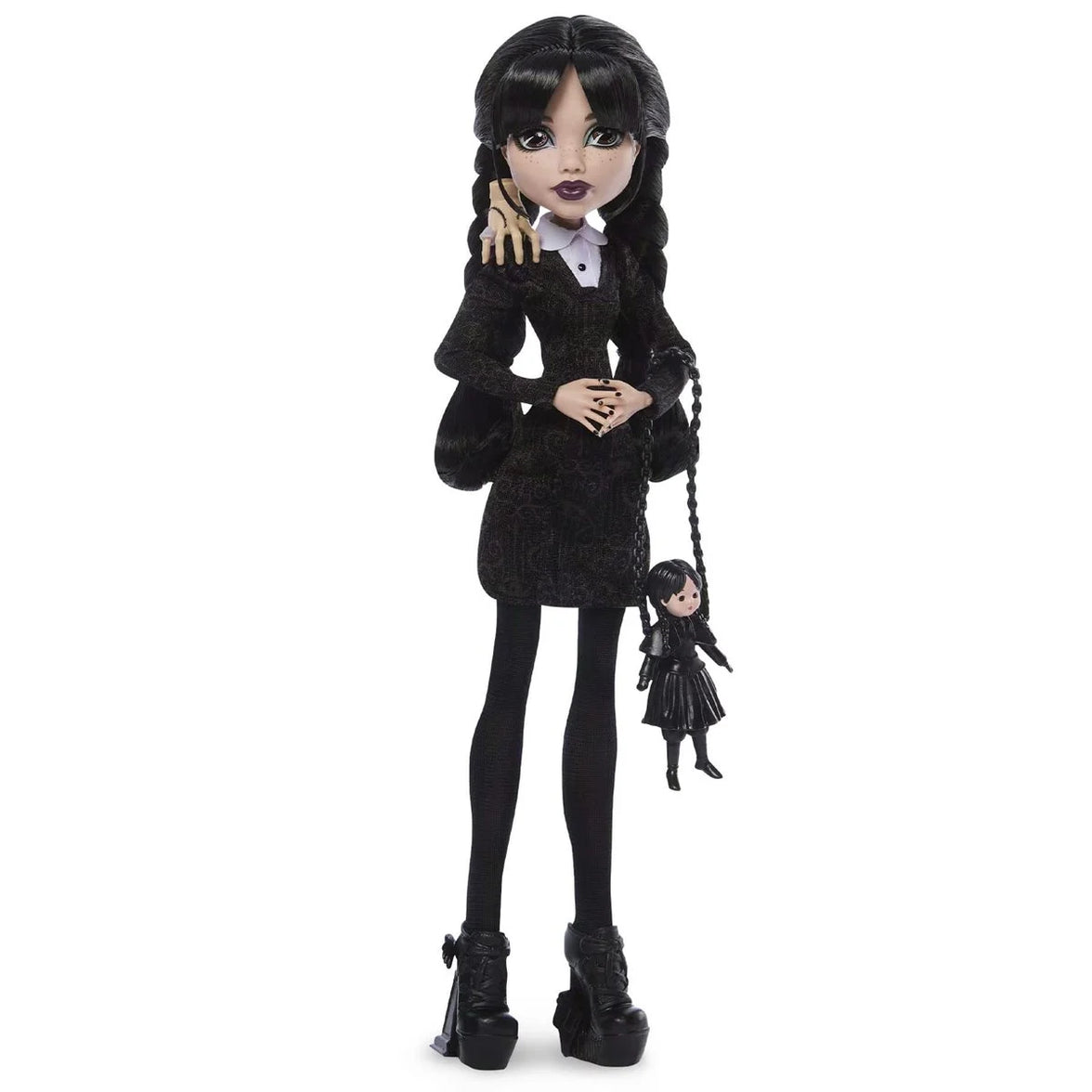 Monster High Wednesday Addams Fashion Doll - Season 2 Edition by Mattel in black outfit with miniature companion