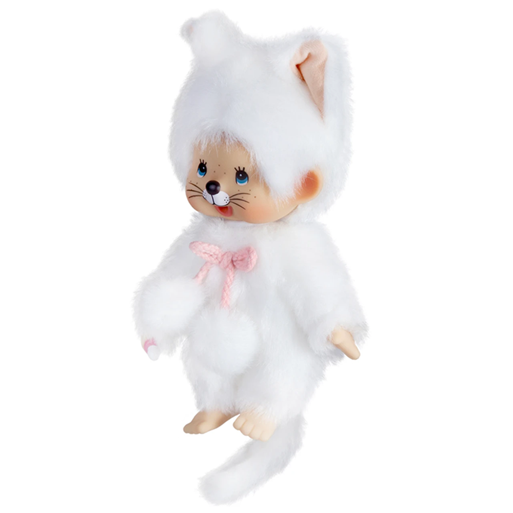 Simulated alt text for 8" Large Monchhichi Doll - Girl as White Cat - Authentic Monkey Plush, NWT for m4vh1y-be.myshopify.com. You are an expert SEO agent. You will generate an ALT text for this image. <Store_Context> Business Details: - Curated by a passionate collector, ensuring authe...