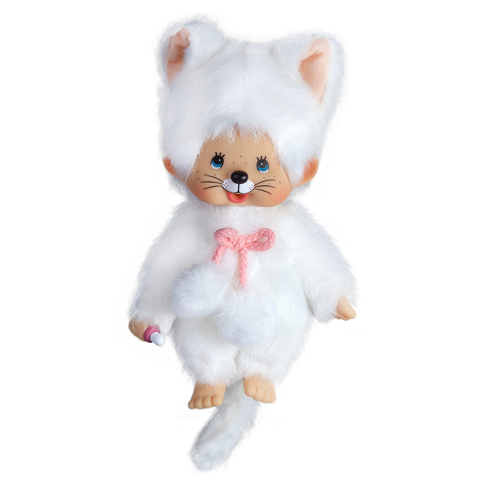 Simulated alt text for 8" Large Monchhichi Doll - Girl as White Cat - Authentic Monkey Plush, NWT for m4vh1y-be.myshopify.com. You are an expert SEO agent. You will generate an ALT text for this image. <Store_Context> Business Details: - Curated by a passionate collector, ensuring authe...