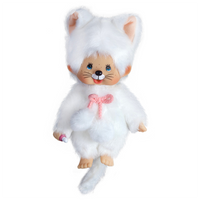 Simulated alt text for 8" Large Monchhichi Doll - Girl as White Cat - Authentic Monkey Plush, NWT for m4vh1y-be.myshopify.com. You are an expert SEO agent. You will generate an ALT text for this image. <Store_Context> Business Details: - Curated by a passionate collector, ensuring authe...