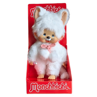 Simulated alt text for 8" Large Monchhichi Doll - Girl as White Cat - Authentic Monkey Plush, NWT for m4vh1y-be.myshopify.com. You are an expert SEO agent. You will generate an ALT text for this image. <Store_Context> Business Details: - Curated by a passionate collector, ensuring authe...