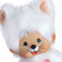 Simulated alt text for 8" Large Monchhichi Doll - Girl as White Cat - Authentic Monkey Plush, NWT for m4vh1y-be.myshopify.com. You are an expert SEO agent. You will generate an ALT text for this image. <Store_Context> Business Details: - Curated by a passionate collector, ensuring authe...