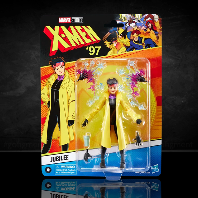 Hasbro Marvel Legends 6-inch Jubilee action figure from X-Men 97 with plasmoid powers accessories.