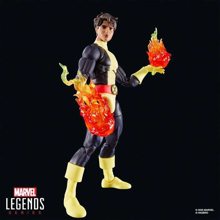 Hasbro Marvel Legends 6-inch Sunspot action figure from X-Men 97 with fiery solar power effects and poseable joints