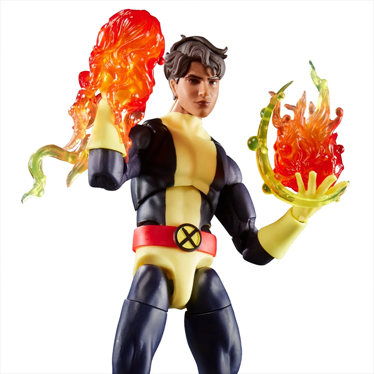 Hasbro Marvel Legends 6-inch Sunspot action figure with solar fire effects in black and gold costume