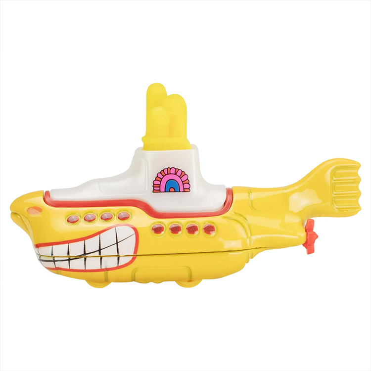Detailed Hot Wheels Yellow Submarine diecast car inspired by The Beatles iconic animated film design