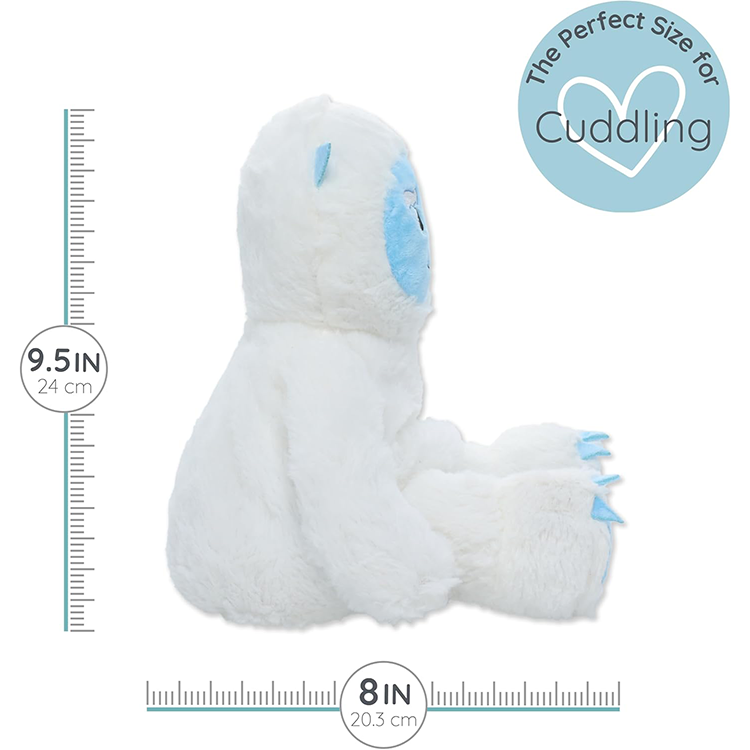 Side view of a 9.5-inch white and blue Yeti plush toy perfect for cuddling and comfort