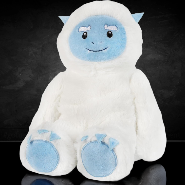 Soft white and blue Yeti plush toy with microwaveable lavender scent for calming warmth and comfort.
