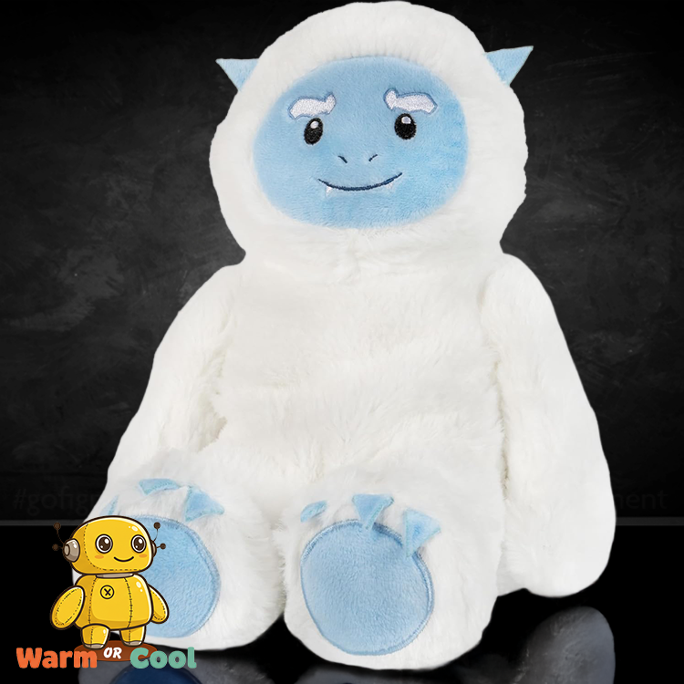 Soft white and blue yeti plush toy designed to provide cozy warmth and calming lavender scent comfort