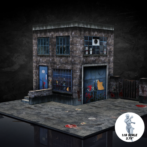 Vitruvian H.A.C.K.S. Zombie Land Complete Set Diorama and 10 Z-Series Action Figure Lot by Boss Fight Studio Llc with detailed zombie apocalypse building