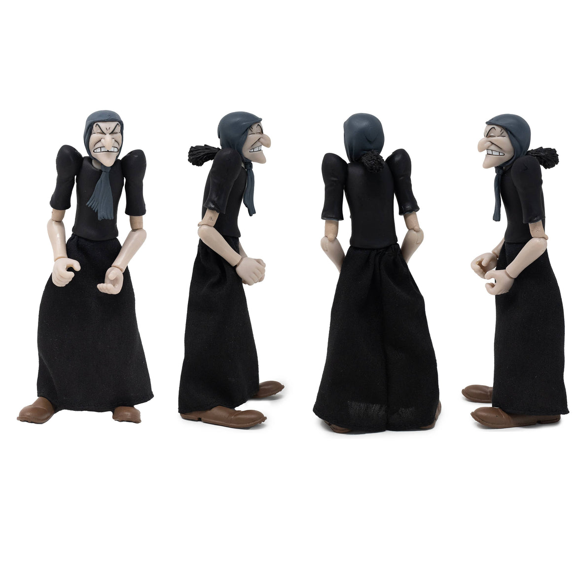 Boss Fight Studio Llc Sea Hag Popeye Classics action figure in black dress and headscarf shown from four angles on white background